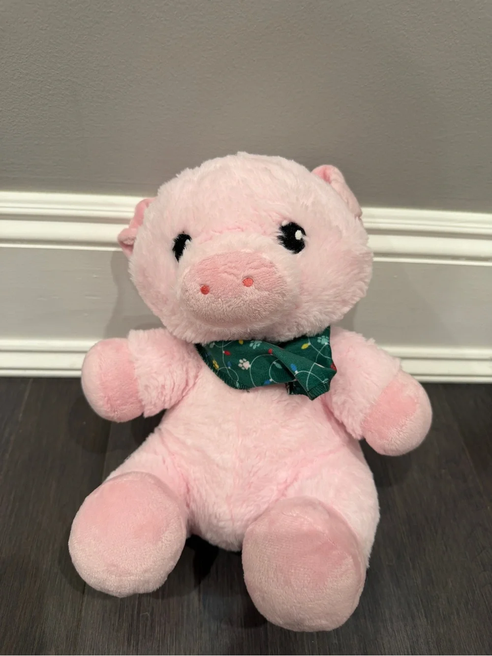 Plush 12” in Pink Pig Stuffed Animal with Green Christmas Bandana Kids Toddler